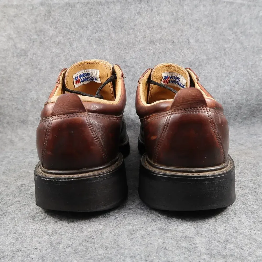 Work America Shoes Mens 9 Derby Oxford Leather Moc Toe Brown Made in USA Classic